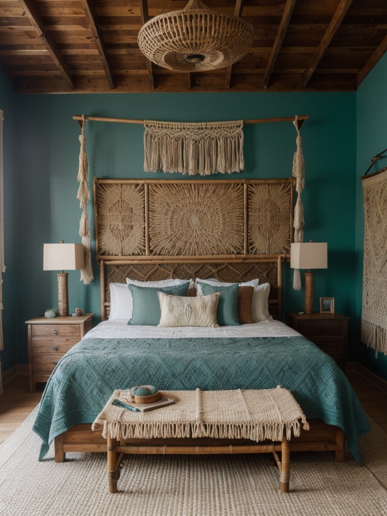 Boho Bliss: Nature-inspired Teal Bedroom Decor