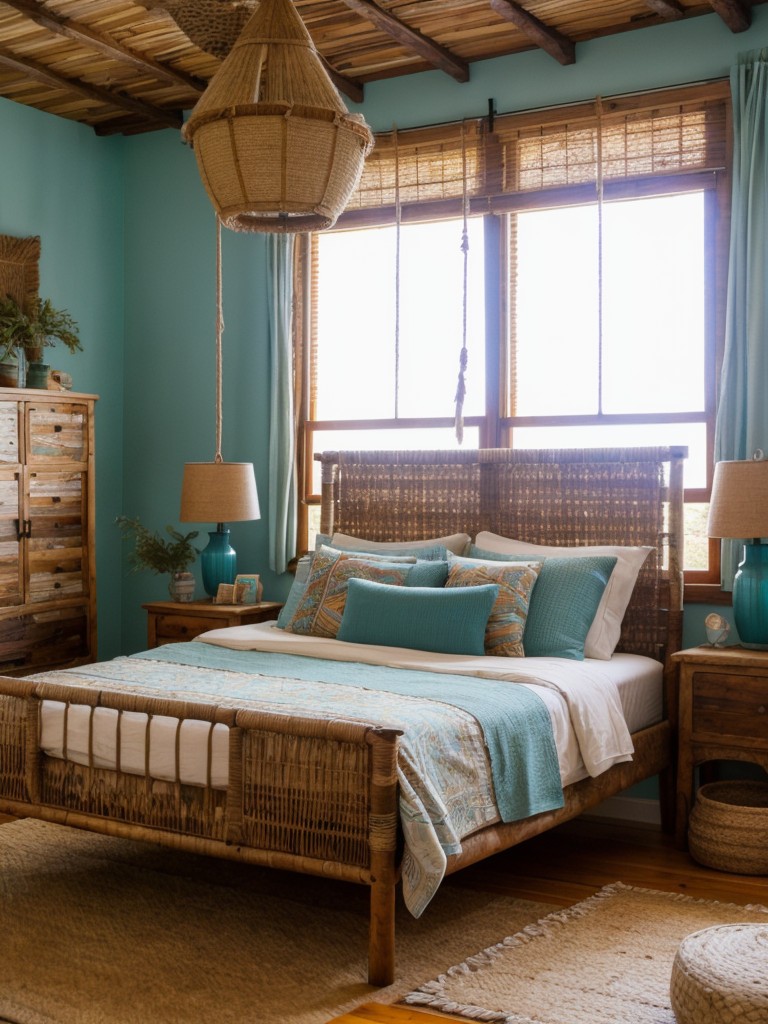 Boho-Chic Teal Bedroom: Embrace Nature in Rustic Décor