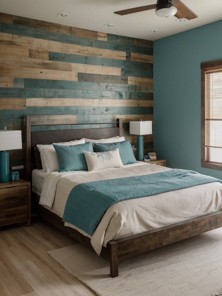 Nature-inspired Teal Bedroom: Rustic Wood Decor