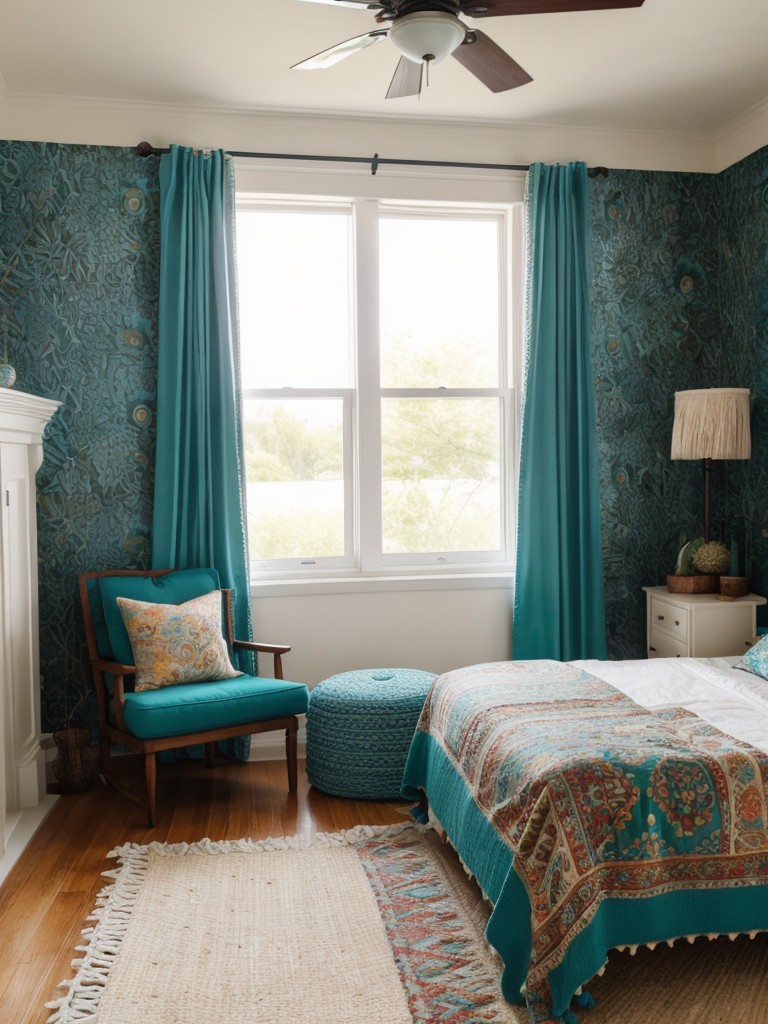 Boho Bliss: Teal Bedroom Decor for Apartment Tranquility