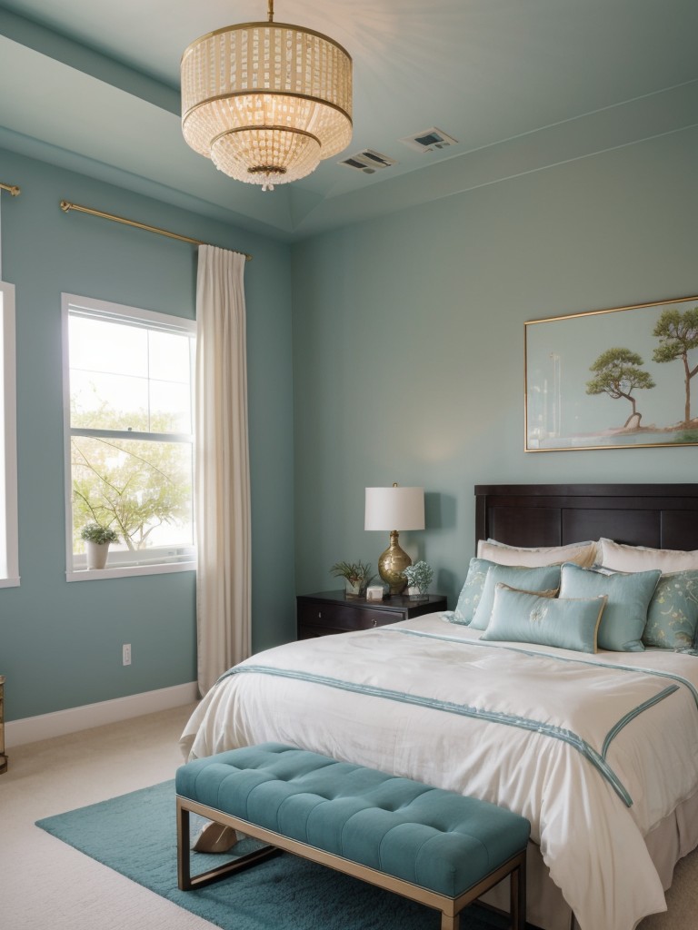 Tranquil Teal and Gold: Luxurious Apartment Bedroom Decor