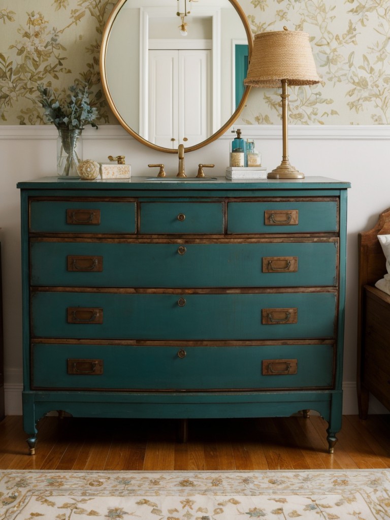 Vintage-inspired Teal & Gold Bedroom: Luxe & Chic Apartment Décor.