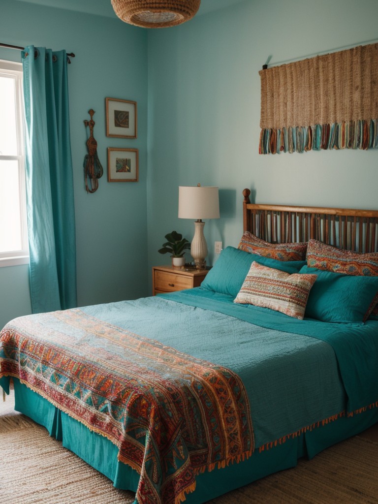 Boho Chic Apartment: Embrace Vibrant Teal Bedroom Decor