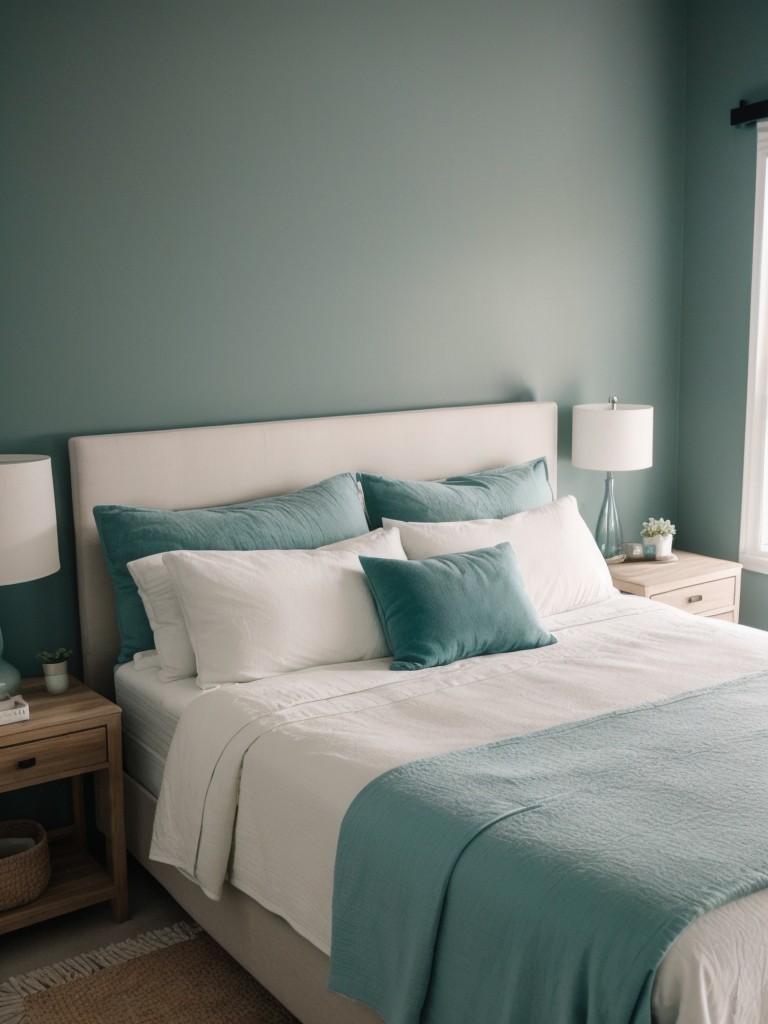 Zen-inspired Teal Bedroom: Moody to vibrant decor ideas for a serene and spa-like apartment.