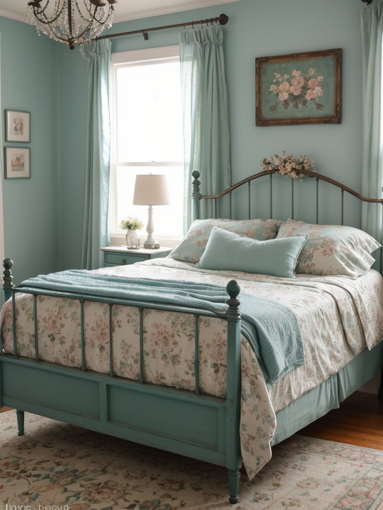 Vintage-Inspired Teal Bedroom: Embrace Whimsical Charm!