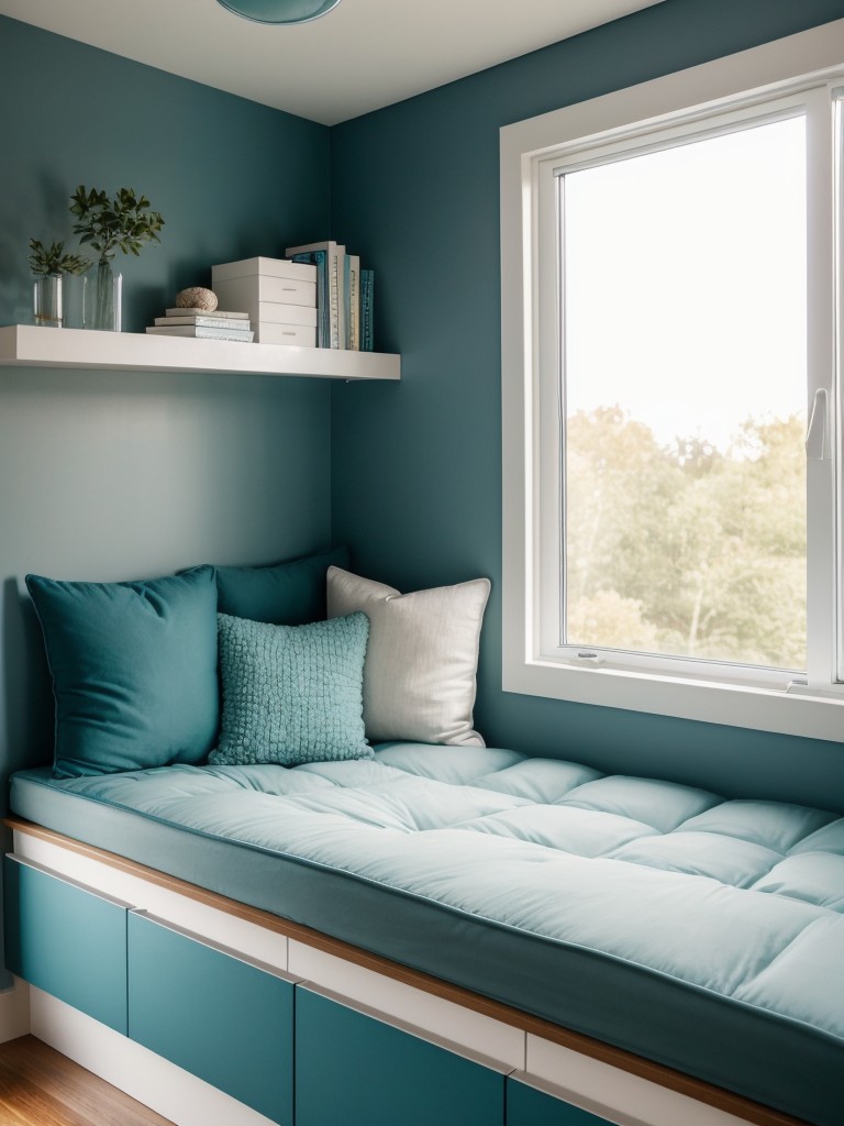 Cozy & Chic: Transform Your Bedroom with a Teal Window Seat & Storage