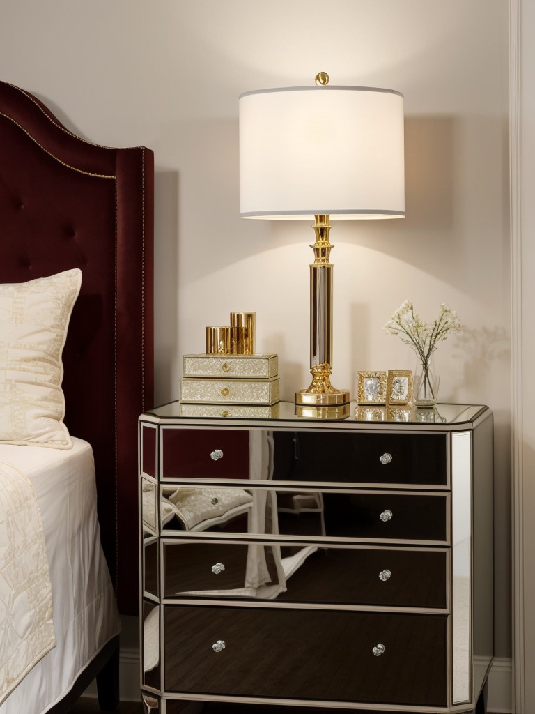 Discover Hollywood Glamour: Red Bedroom Decor with Mirrored Furniture