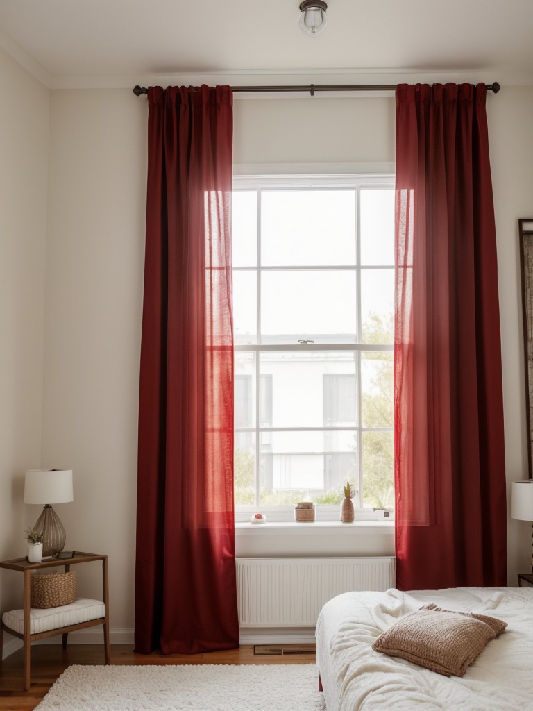 Transform Your Apartment into a Cozy Haven with Red Bedroom Decor and Sheer Curtains!