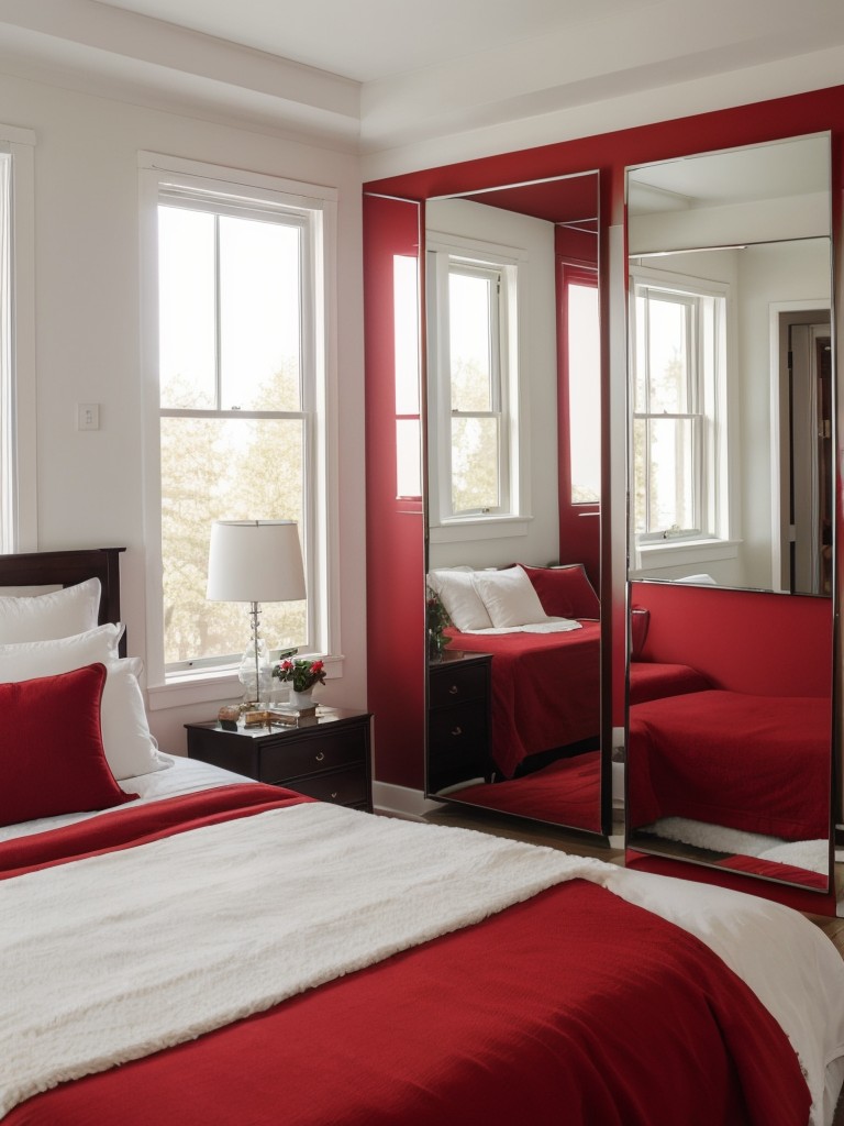 Transform Your Apartment with Red Bedroom Decor and Mirrored Walls!