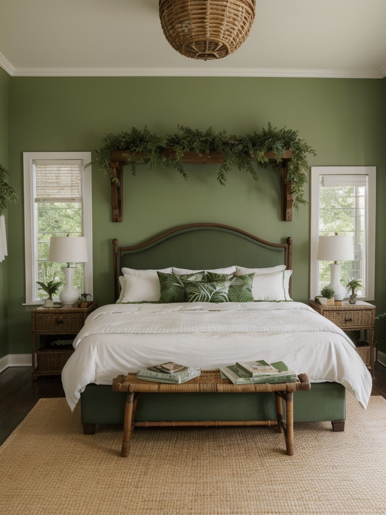 Create a Tropical Oasis: Red Bedroom Decor with Leafy Green Accents.