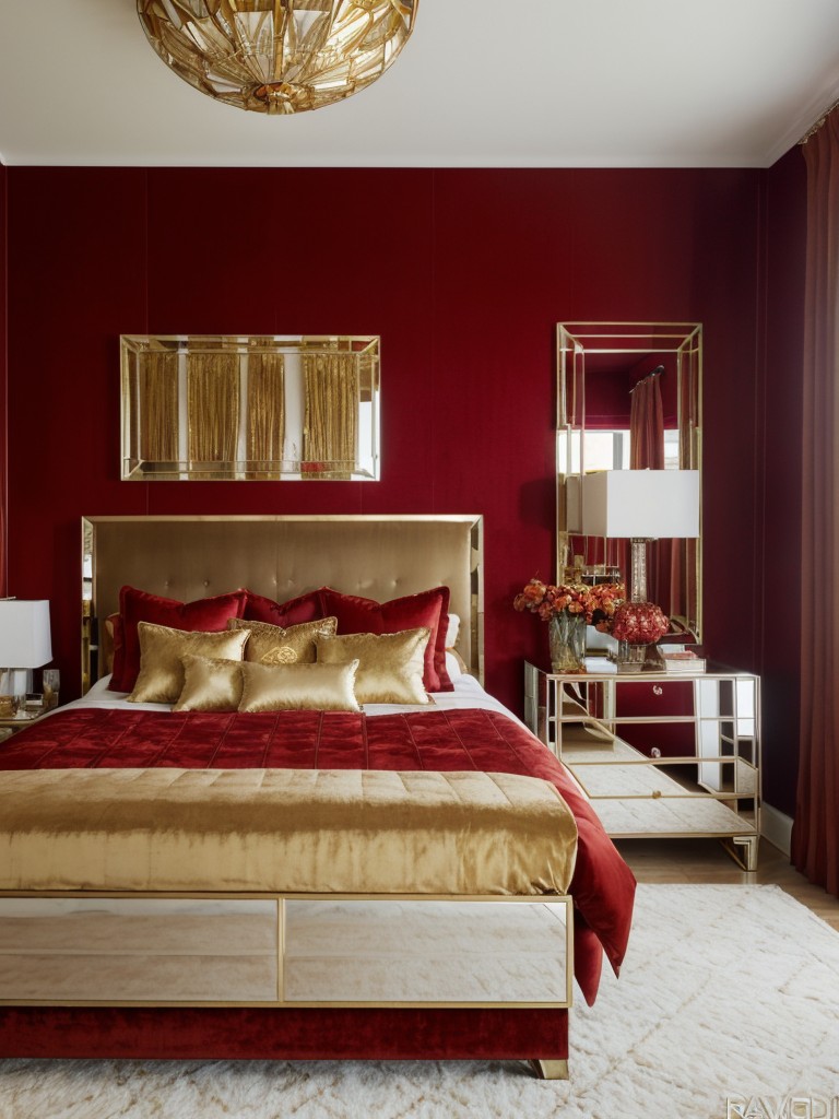 Art Deco Glam: Luxurious Bedroom Decor with Bold Red Accents