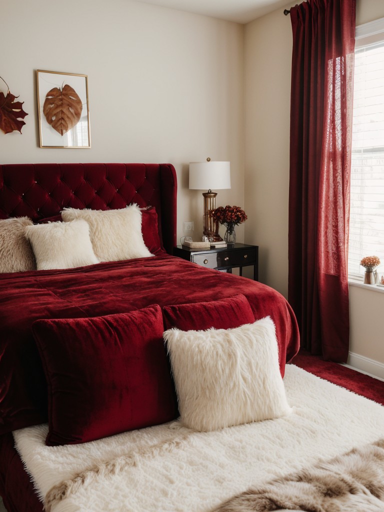 Cozy Red Bedroom Decor: Furry accents & plush textures for a dreamy oasis