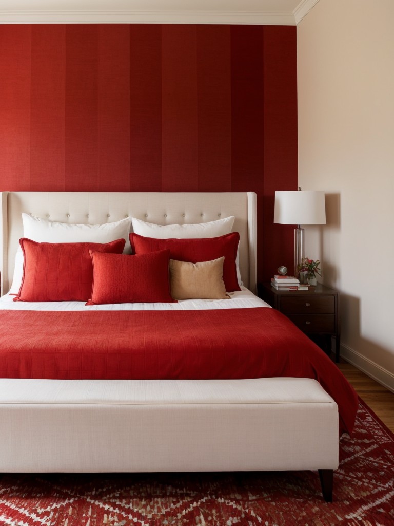 Vibrant Red Apartment Bliss: Stylish Geometric Patterns for a Modern Look!