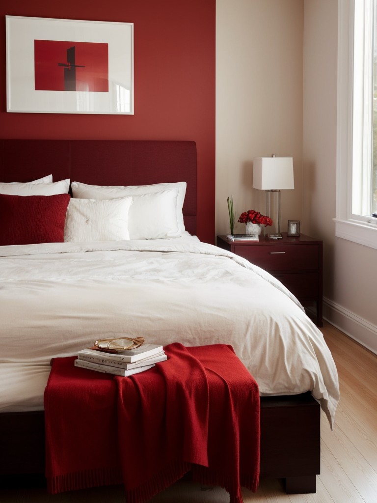 Minimalist Red Bedroom: Tranquility meets bold elegance! ?