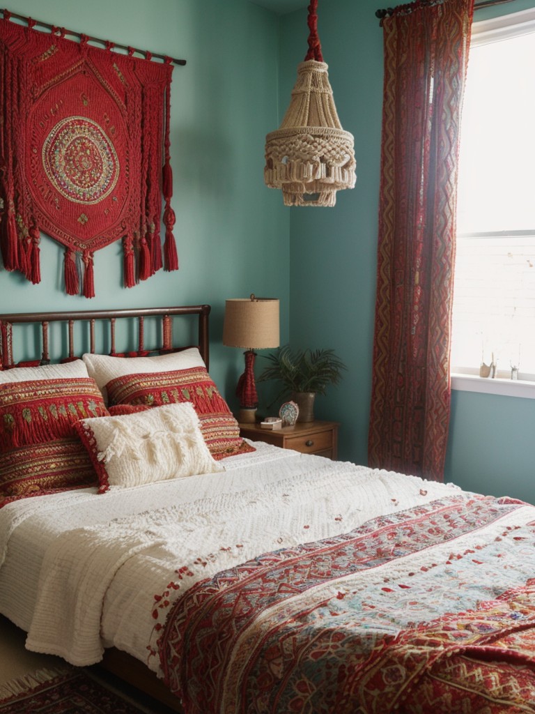 Boho Vibes for Your Bedroom! Spice up your apartment with vibrant red decor.