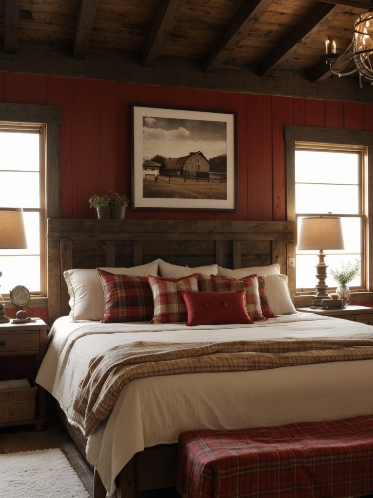 Cozy Rustic Vibes: Farmhouse-Inspired Red Bedroom Decor