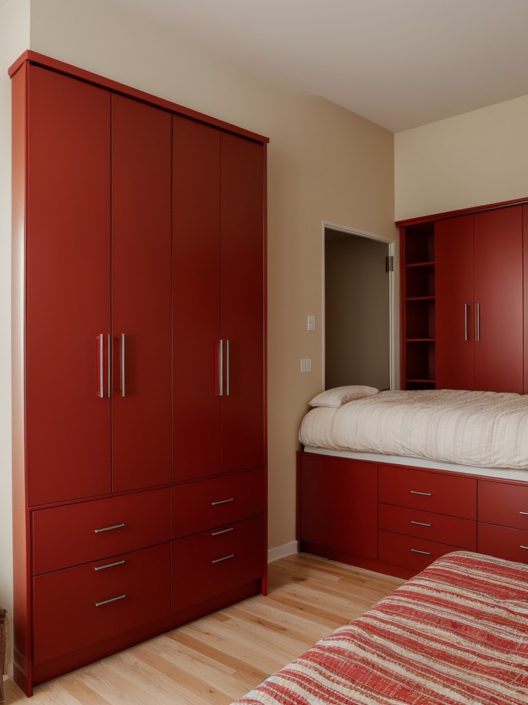 Cozy Red Bedroom: Space-Saving Tips for a Stylish Apartment