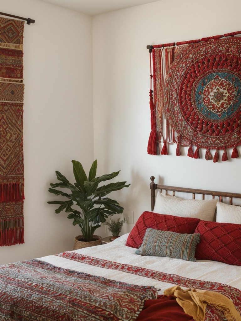 Boho Bliss: Transform Your Bedroom with Colorful Textiles and Macrame Accents!