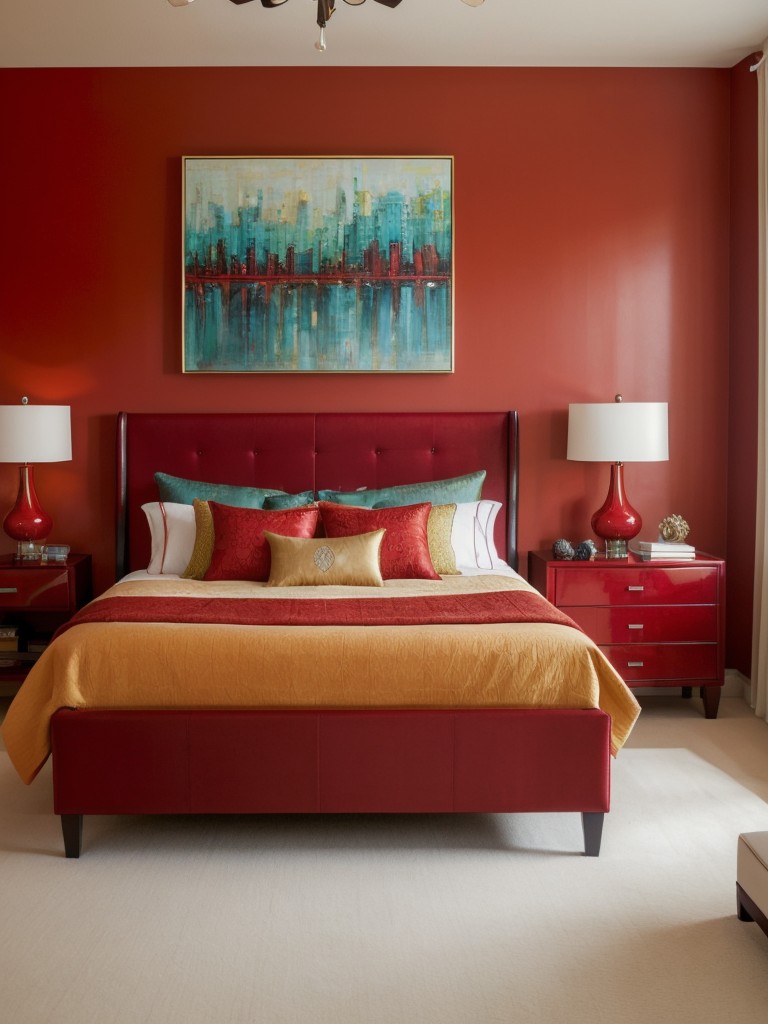 Artistic Apartment: Vibrant Bedroom Decor with Stunning Artwork