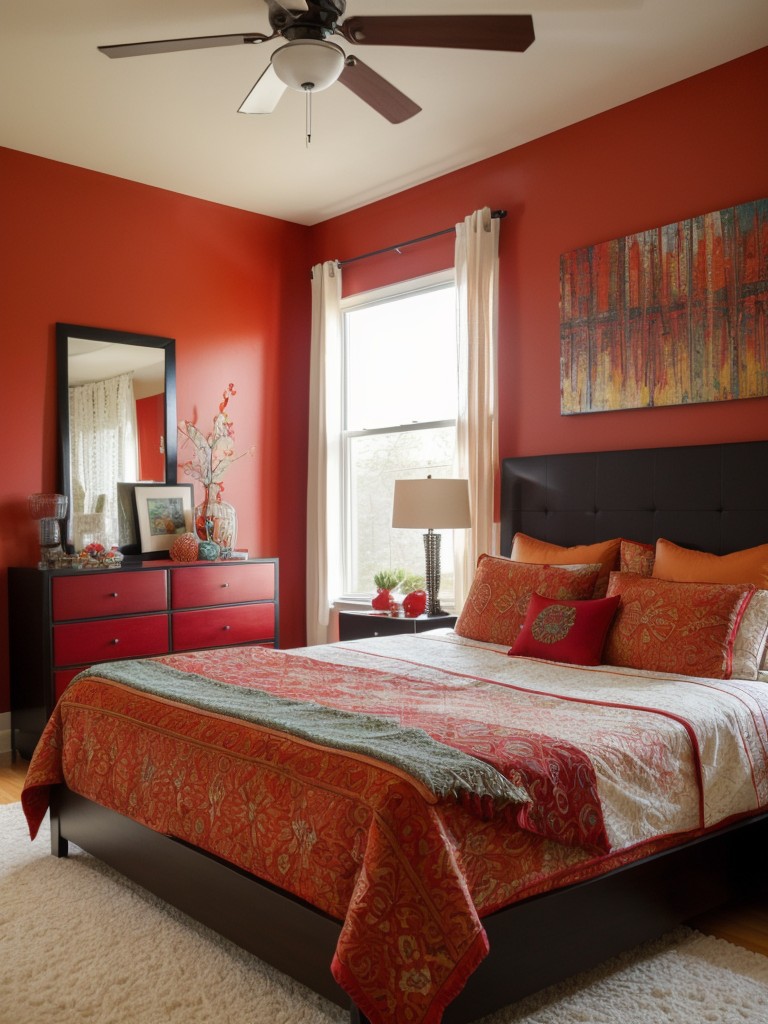 Vibrant Bedroom Decor: Pop of Red to liven up your space.