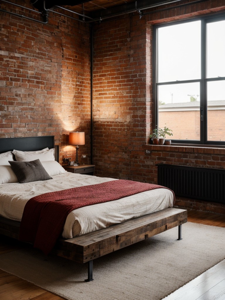 Urban Oasis: Industrial Chic Apartment with Red Bedroom Inspiration