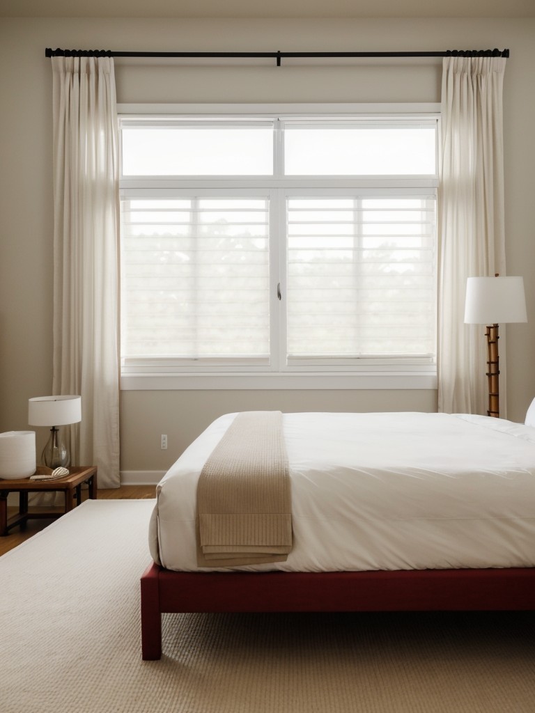 Relaxing Red Bedroom: Serene Retreat with Minimalist Design.