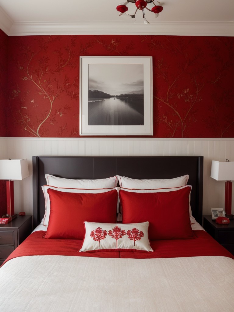 Dynamic Red Bedroom Decor Ideas: Try Red Wallpaper or Decals for an Eye-Catching Look!