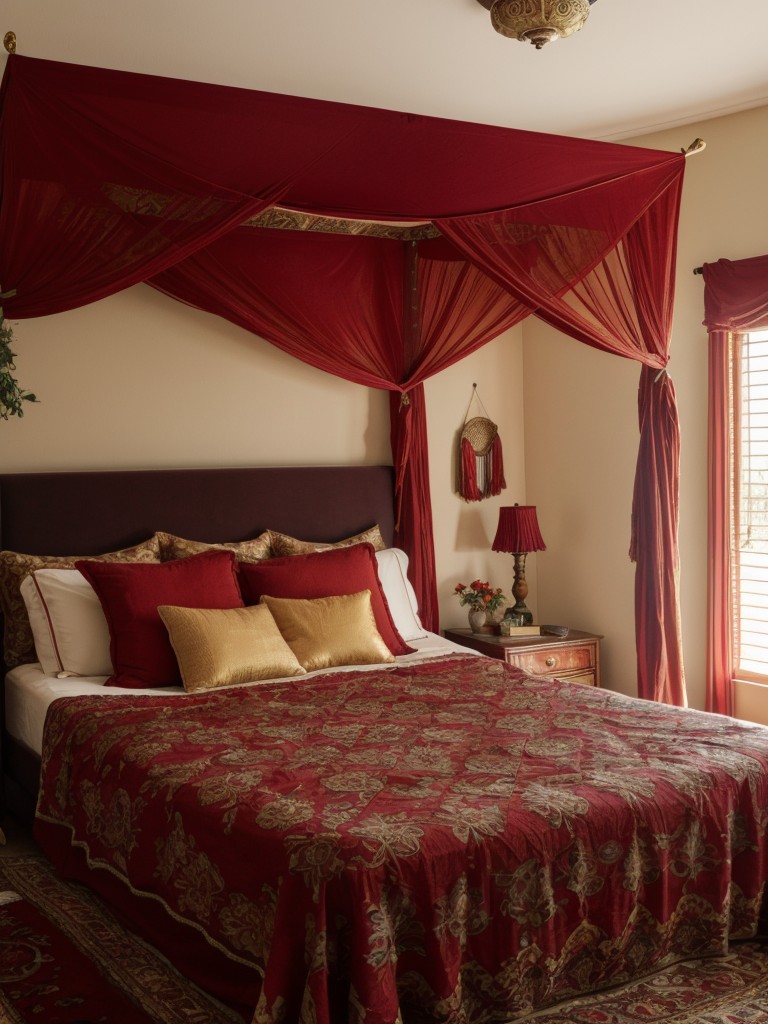 Boho Bliss: Create a Dreamy Red Apartment with Tapestries & Canopies!