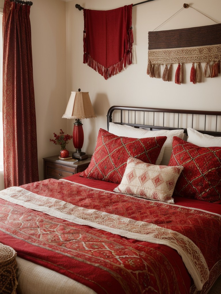 Global Flair: Bohemian Bedroom Decor with Mystical Red Accents