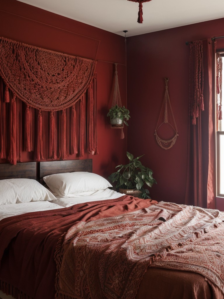 Boho Vibes: Transform Your Bedroom with a Red Macrame Wall Decor