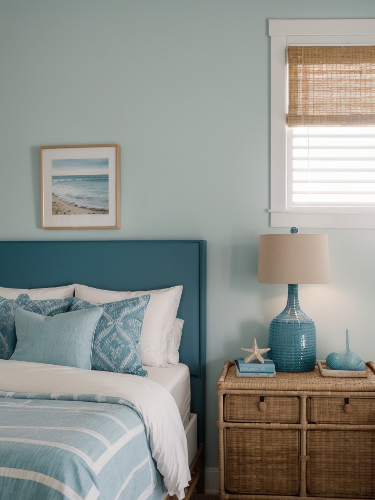 Cozy Coastal Vibes: Embrace a Serene Bedroom with Soft Blue Tones and Natural Touches