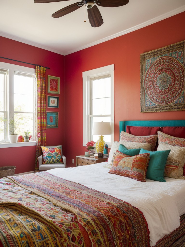 Boho Chic: Energize Your Apartment with Vibrant Red Bedroom Decor!