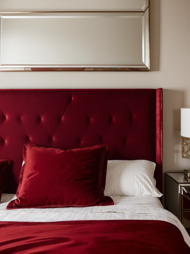 Glamorous Bedroom Decor: Velvet Headboard & Metallic Finishes