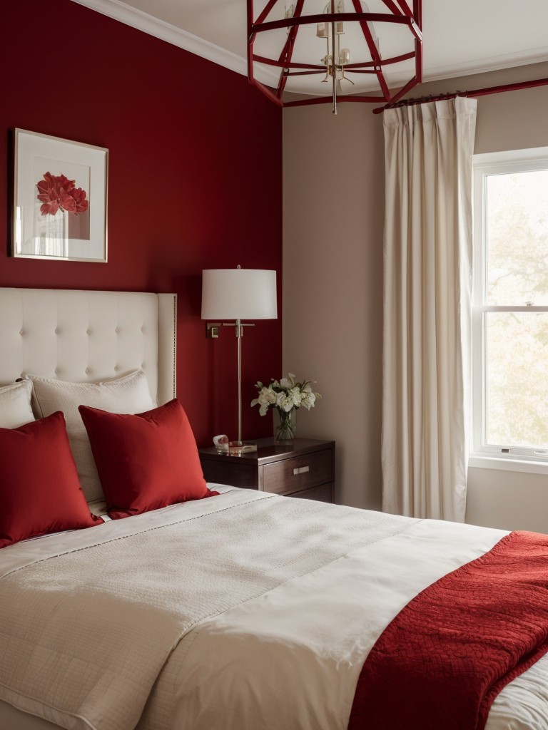 Stylish Apartment Bedroom: Red-Tone Wall Sconces for a Trendy Space