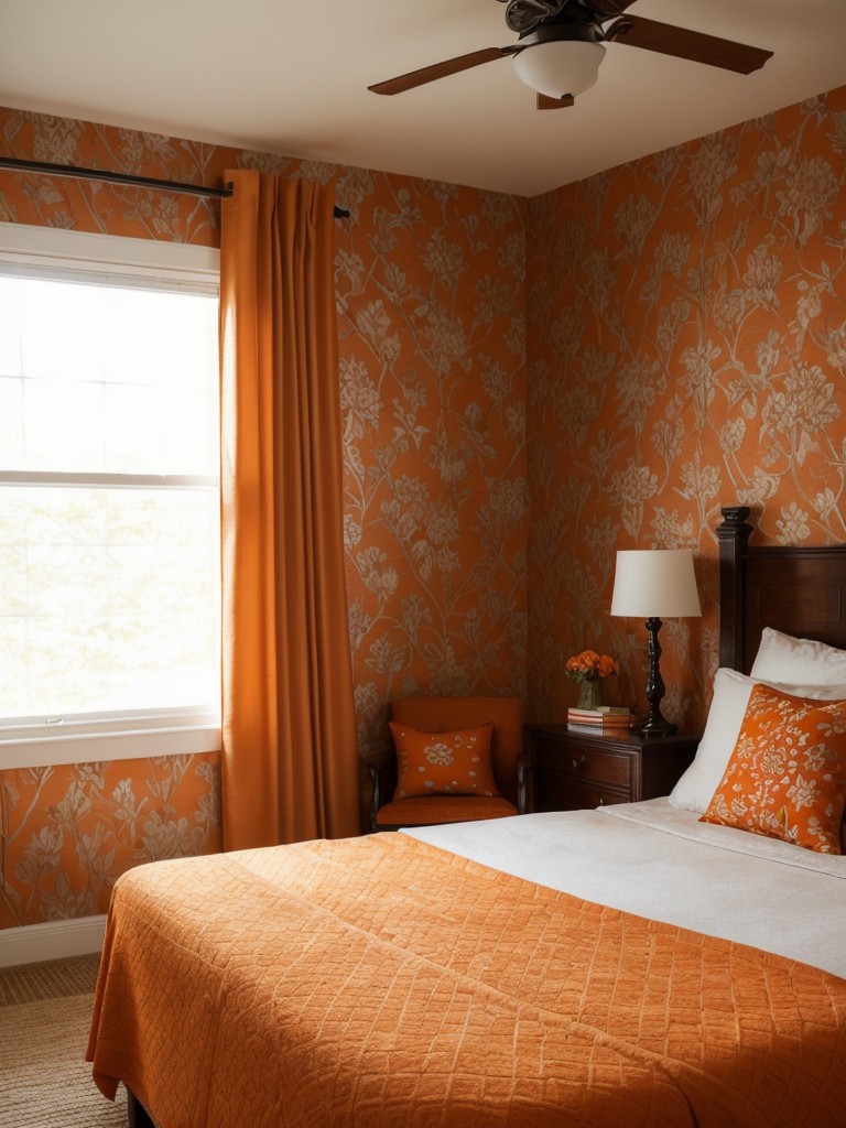 Cozy Orange Apartment Vibes: Stylish Patterns for a Welcoming Bedroom!