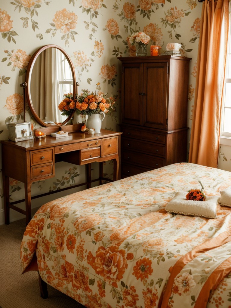 Dreamy Vintage-Inspired Bedroom: Add a touch of whimsy with orange accents!