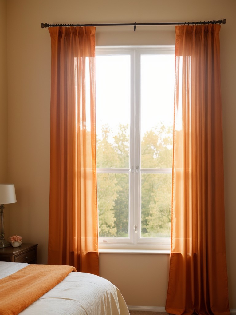 Orange Bedroom Bliss: Embrace Ambiance with Sheer Curtains!