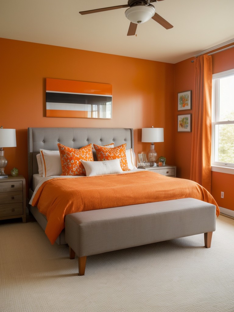 Vibrant and Modern Apartment Bedroom with Orange Accents