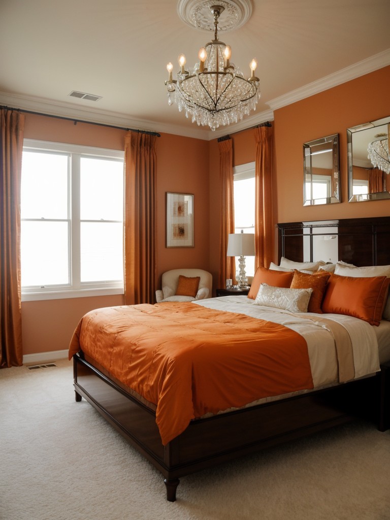 Cozy Orange Apartment: Glamorous Touches for a Luxe Bedroom.