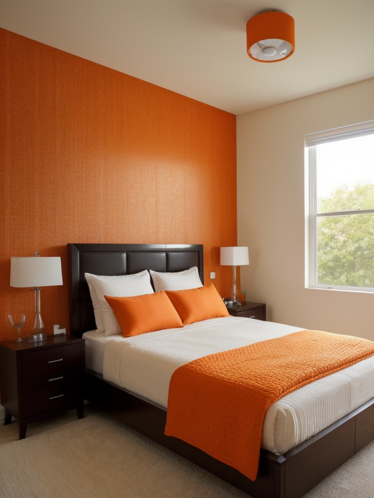 Vibrant Bedroom Energy: Orange Accents for Apartment Décor