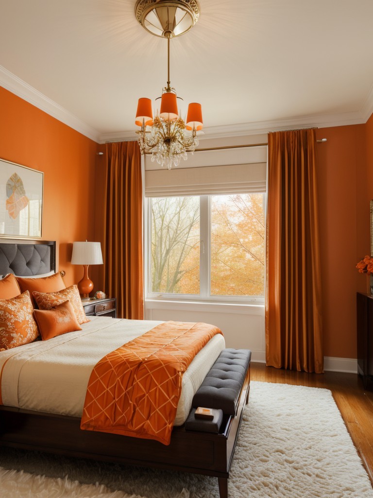 Chic & Glam Orange Apartment: Luxurious Art Deco-inspired Bedroom