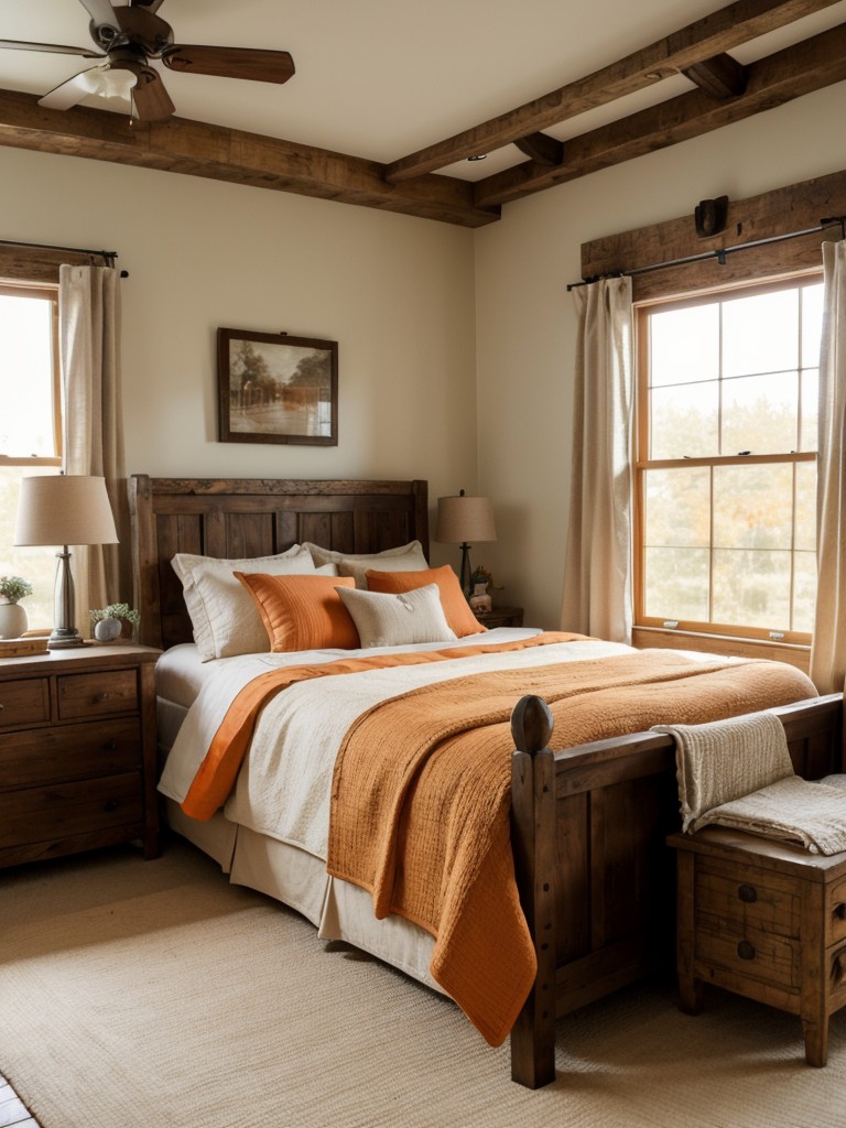 Cozy Farmhouse Vibes: Rustic Orange Bedroom Decor