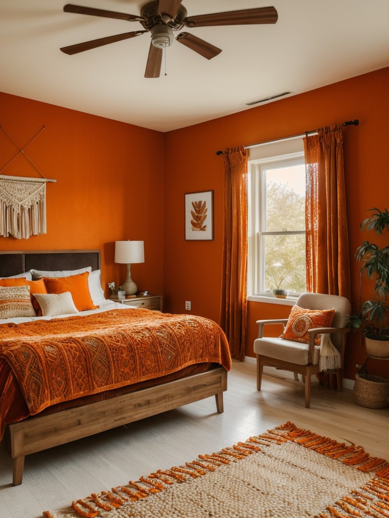 Cozy Orange Bedroom: Embrace the Modern Boho Vibe!