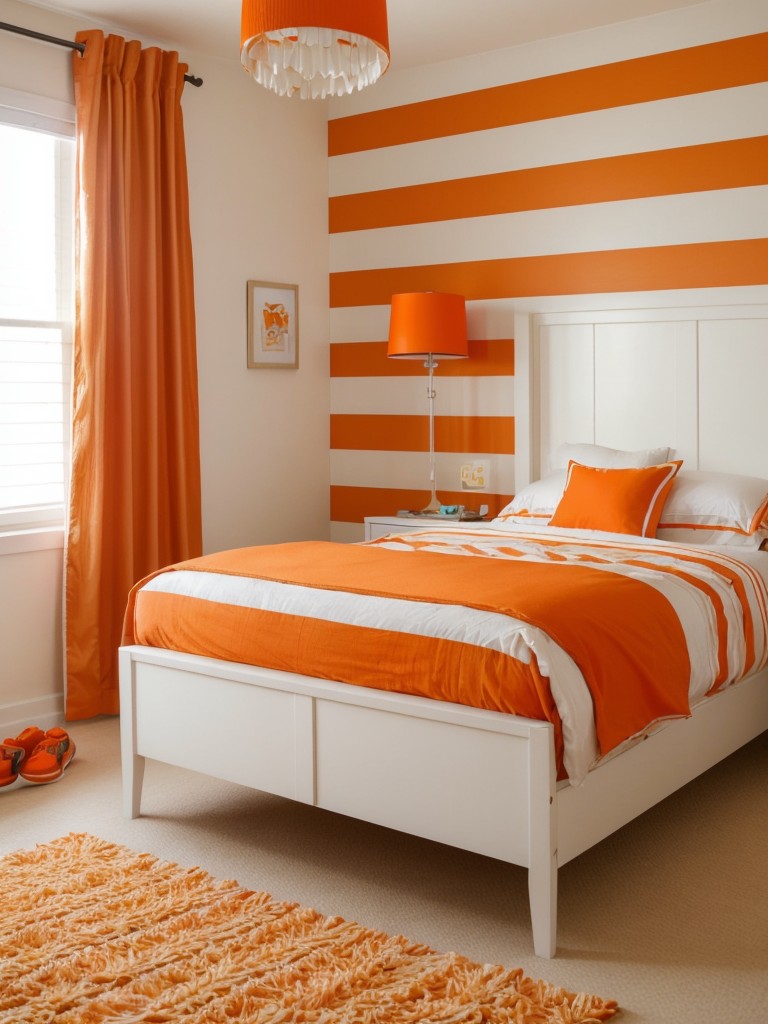 Bold and Energetic: Orange Striped Wallpaper for Kids' Bedroom