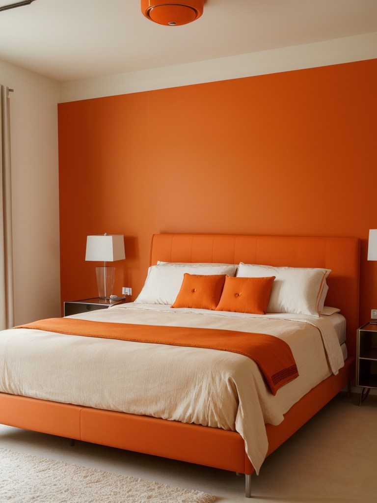 Modern Minimalist Apartment: Stylish Orange Bedroom Inspo