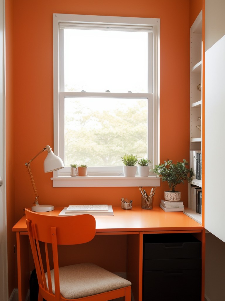 Apartment bliss: Orange bedroom decor for stylish and productive living.