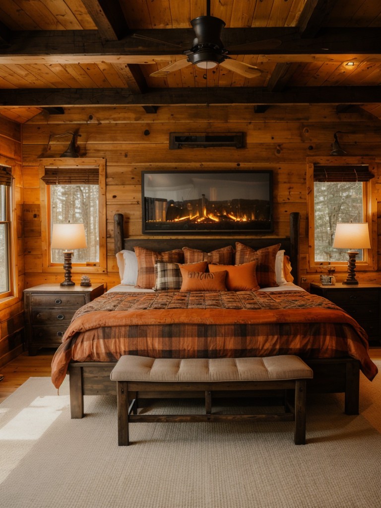 Cozy Cabin Vibes: Rustic Wooden Furniture and Plaid Accents for a Warm Retreat