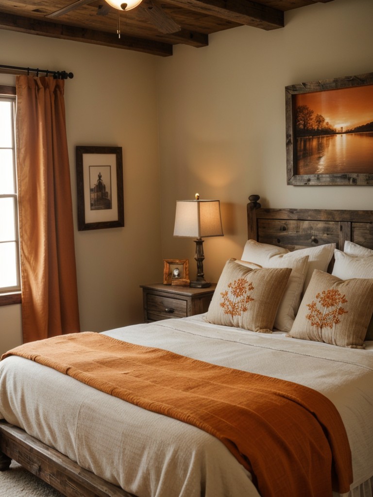 Cozy apartment vibes: Rustic orange bedroom decor ideas!