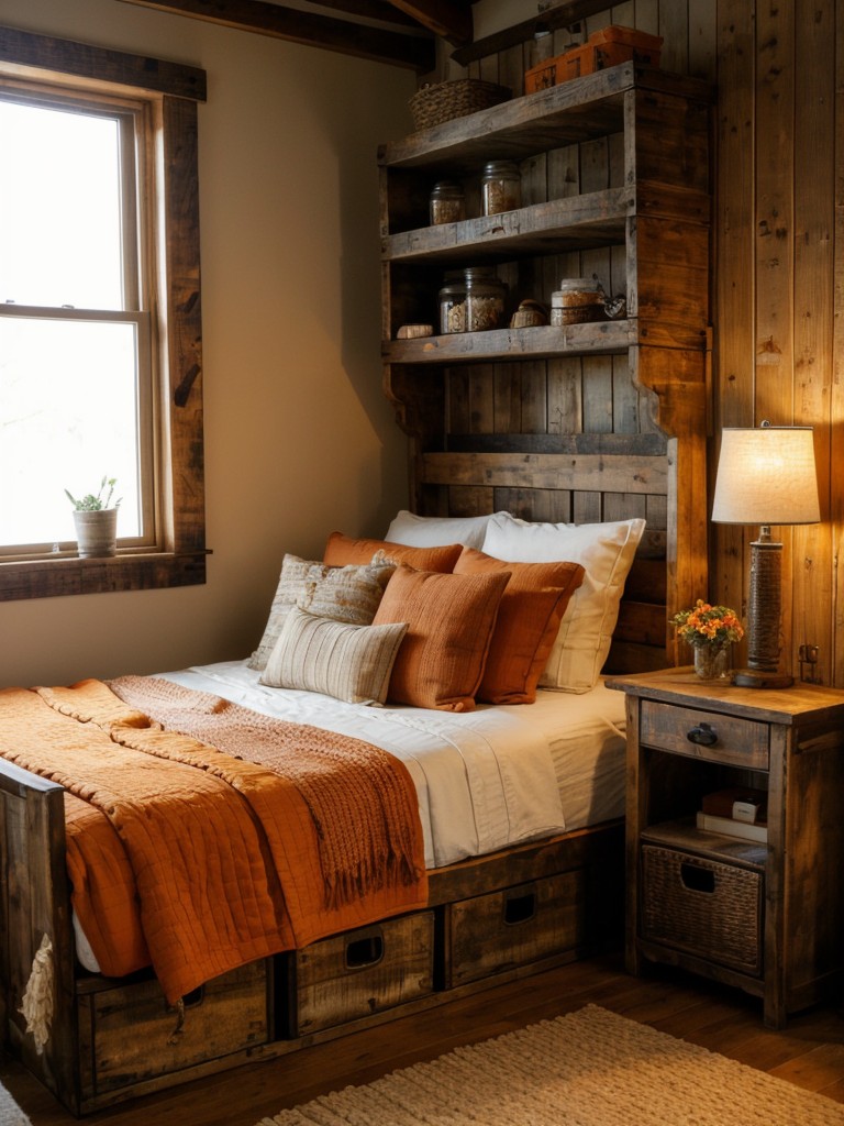 Cozy and Rustic Apartment Decor: Orange Bedroom Vibes!