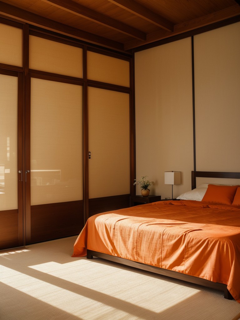 Tranquil Orange Bedroom Decor: Zen Oasis